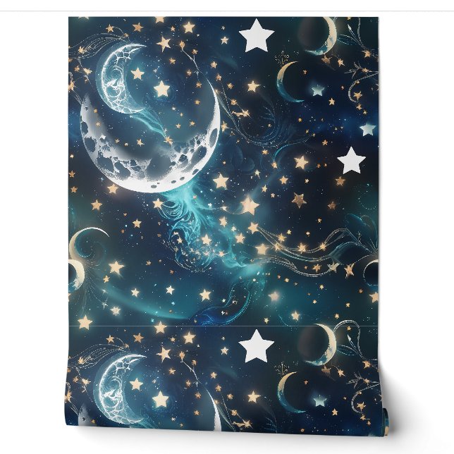 Papier Peint Fond d'écran - Phases lunaires célestes bleu glaci (Déroulement)