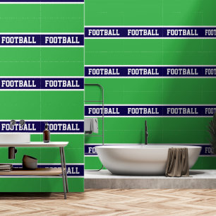 Papier Peint FOOTBALL Vert Athlétique Bleu Nuit Blanc Rayures