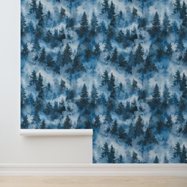 Papier Peint Forêt À feuillage persistant bleue à Mist (Application)