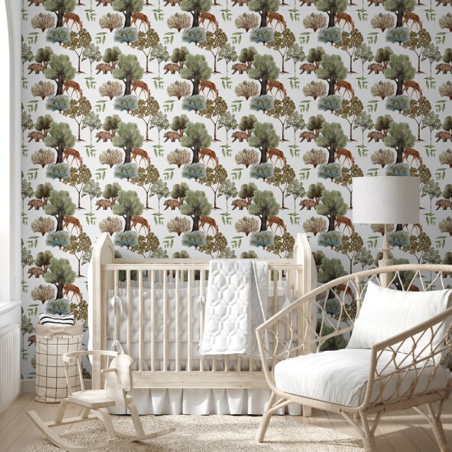 Papier Peint Forêt animale boisée de pépinière (Enfants)