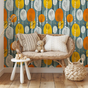 Papier Peint Forêt d'automne animée Motif d'arbre moderne