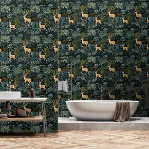Papier Peint Forêt et cerf, inspiré William Morris Design