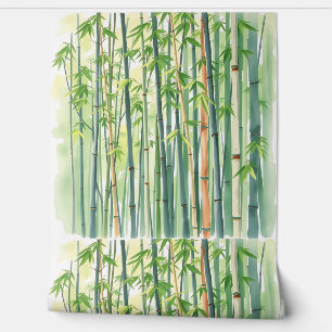 Papier Peint Forêt paisible de bambou en aquarelle
