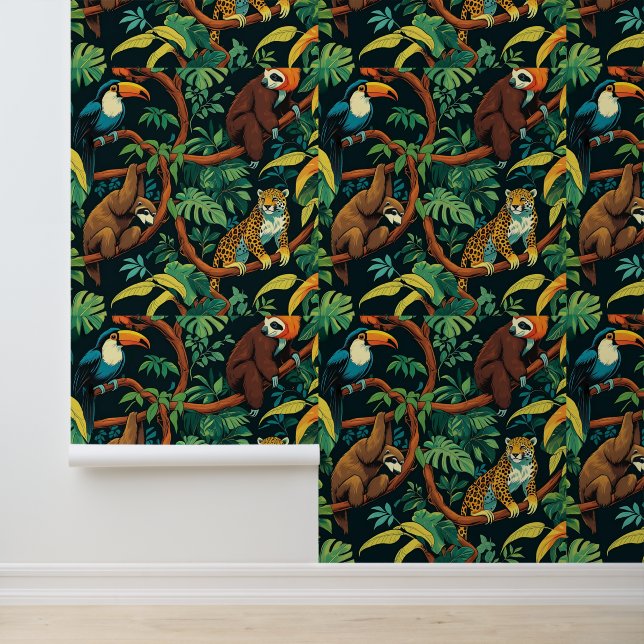 Papier Peint Forêt tropicale Faune murale amovible Mural (Application)