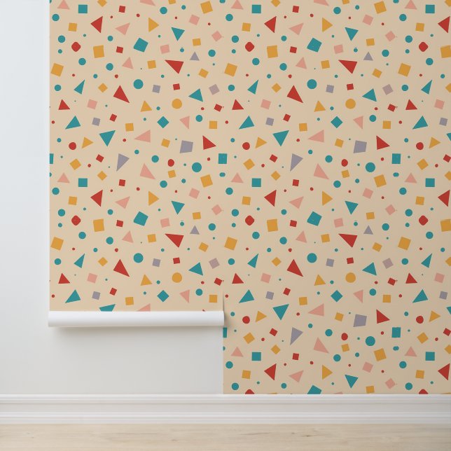 Papier Peint Formes géométriques colorées Motif sur beige (Application)
