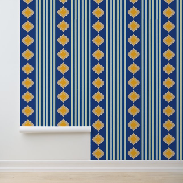 Papier Peint Formes marocaines jaunes et rayures bleues (Application)