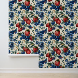 Papier Peint Fraise rouge et bleuté à la ferme