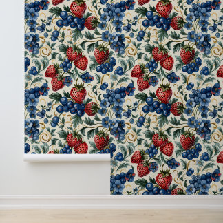Papier Peint Fraise rouge et bleuté à la ferme