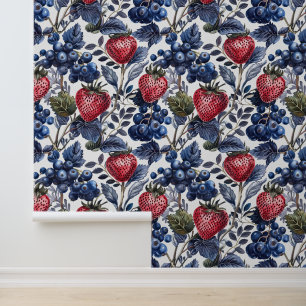 Papier Peint Fraise rouge et bleuté à la ferme