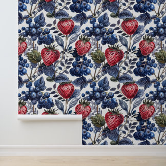 Papier Peint Fraise rouge et bleuté à la ferme
