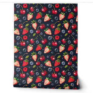 Papier Peint Fraises et cerises sur un arrière - plan sombre