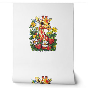 Papier Peint Fraises et fleurs de girafe Gira mignonne graphiqu