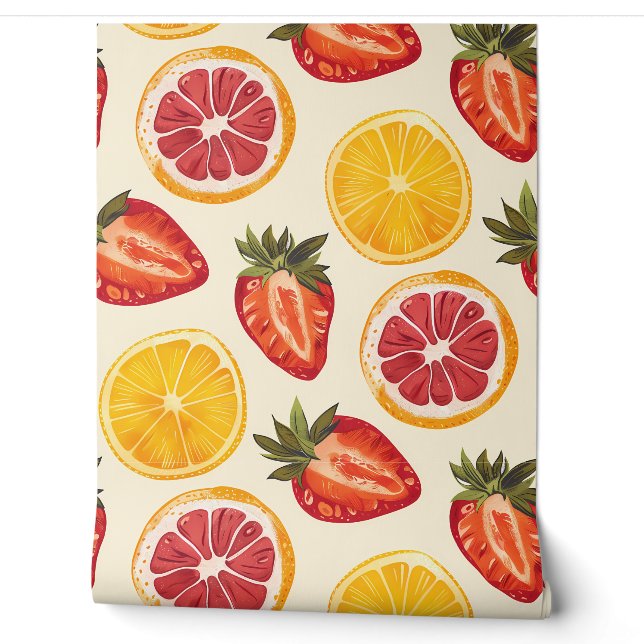 Papier Peint Fraises, oranges et citrons (Déroulement)