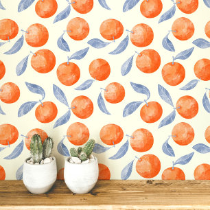 Papier Peint Fruits d'orange citrique Méditerranée aquarelle