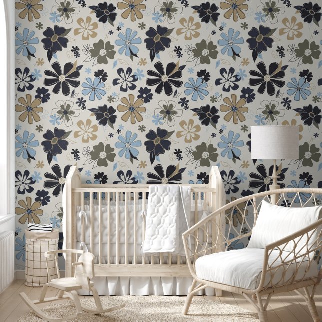 Papier Peint Fun Floral Retro Motif (Fun Floral Retro Pattern Wallpaper from Studio Posies.)