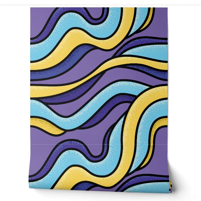 Papier Peint Funky Purple Blue Waves Super Art Abstrait (Déroulement)