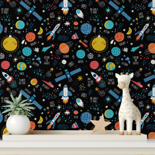 Papier Peint Fusée spatiale colorée pour enfants, autocollant