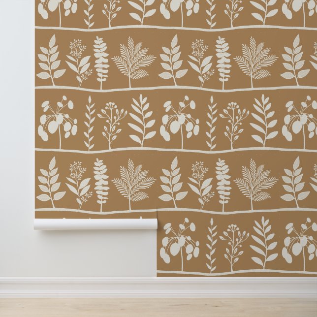 Papier Peint Gentle Botanic Rhythm XL caramel tan florals (Application)