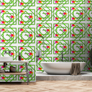 Papier Peint Géo Floral Arc-en-ciel Blanc