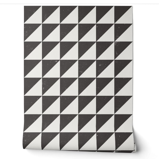 Papier Peint Geometric Black And Off-White Triangles Wallpaper (Déroulement)