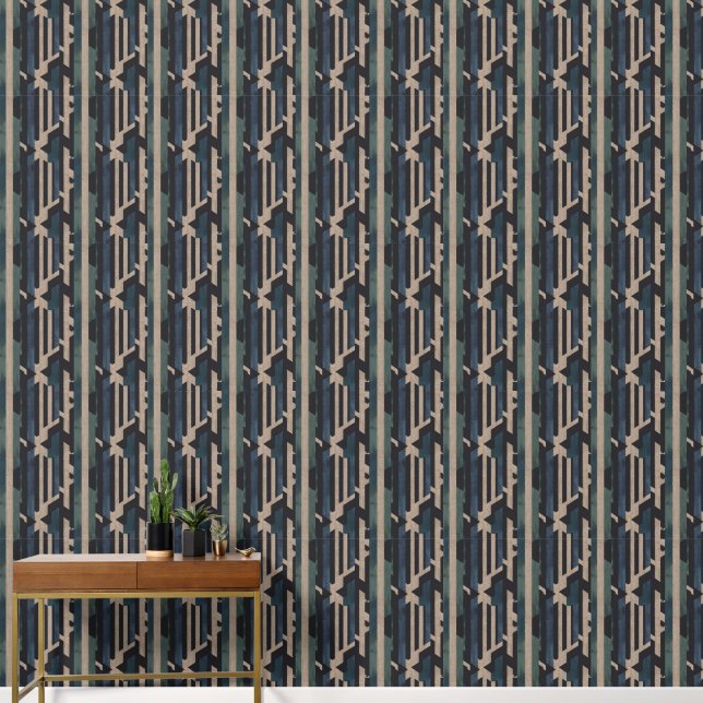 Papier Peint Geometric Tribal (Olive + Navy) Luxury (Couloir)