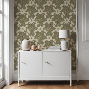 Papier Peint Géométrique Floral Sage Vert Beige Lily Motif