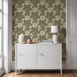 Papier Peint Géométrique Floral Sage Vert Beige Lily Motif