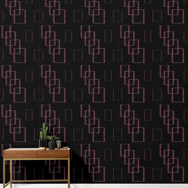 Papier Peint géométrique moderne abstrait noir et rose (Couloir)