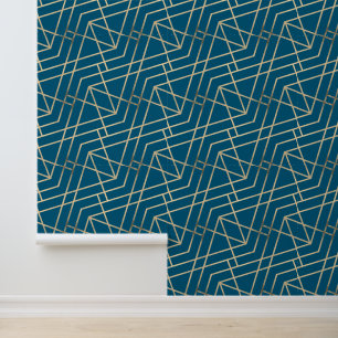 Papier Peint Géométrique Moderne Chic Déco Or & Turquoise