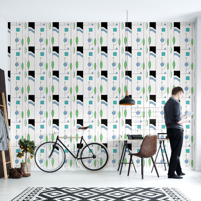 Papier peint géométrique moderne noir et blanc (Salon)