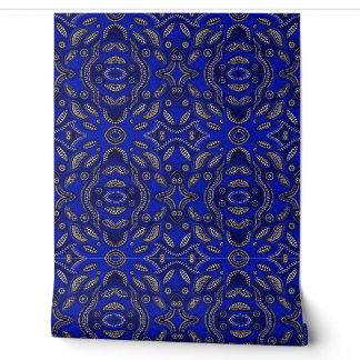Papier Peint Géométrique Royal Bleu et Ivoire d'In