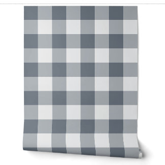 Papier Peint Gingham à carreaux gris larges