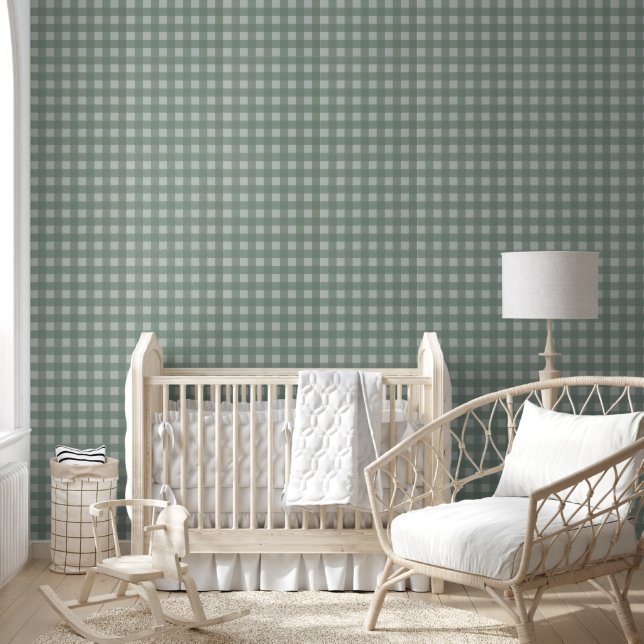 Papier Peint Gingham Peel and Stick Wallpaper - Sage Green (Enfants)