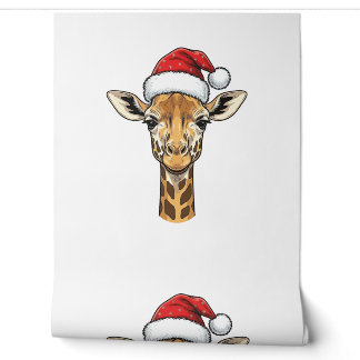 Papier Peint Girafe de Noël Chapeau de Père Noël Animal de Fête