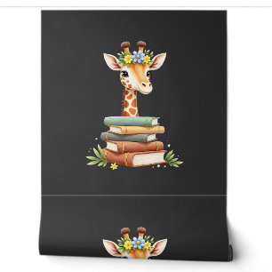 Papier Peint Girafe Mignonne Avec Livre Floral Bibliophile Bibl