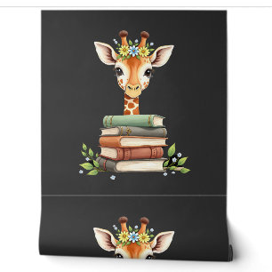 Papier Peint Girafe Mignonne Avec Livre Floral Bibliophile Bibl