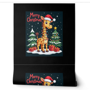 Papier Peint Giraffe Joyeux sapin de Noël Éclairage Père Noël G