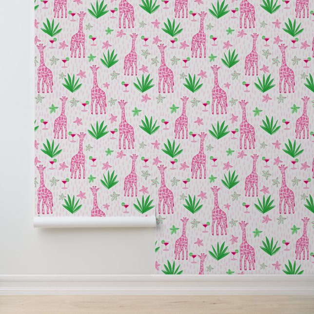 Papier Peint Giraffes de Preppy Cosmopolites Fleurs de la Jungl (Application)
