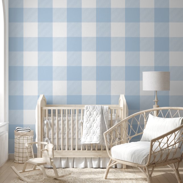 Papier Peint Girly 6" Light Baby Blue Gingham Buffalo Check (Enfants)