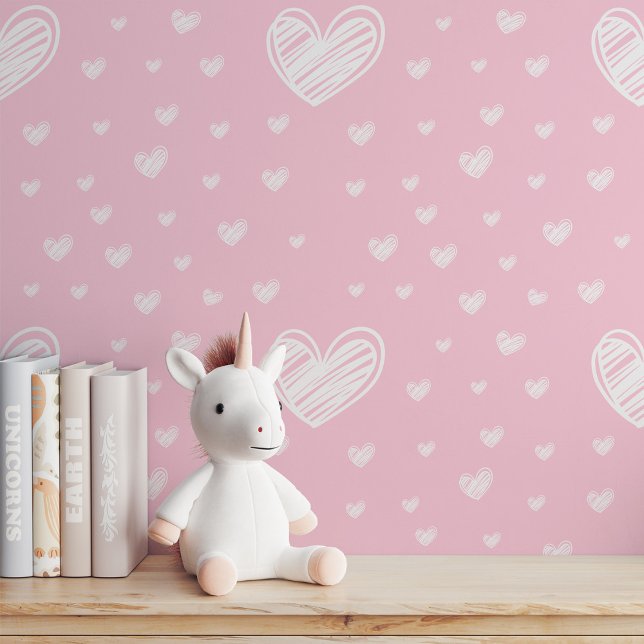 Papier Peint Girly Chic : Peau et bâton de coeur rose Doodle (Girly Chic: Pink Doodle Heart Peel and Stick Wallpaper)