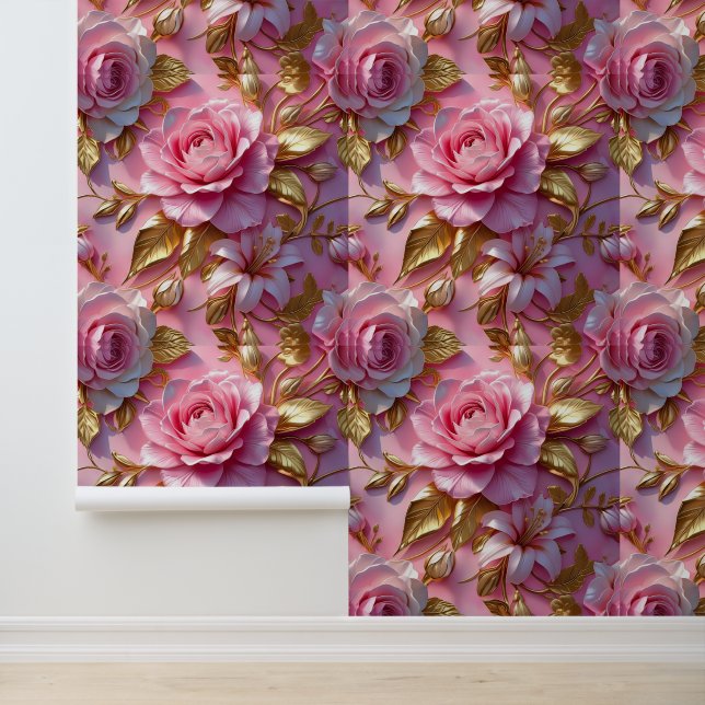 Papier Peint Glam Rose Rose Or amovible (Application)