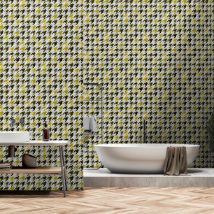 Papier Peint Glen Plaid. Noir et moutarde.