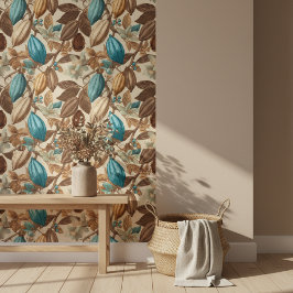 Papier Peint Gold Brown Turquoise Cacao Pattern