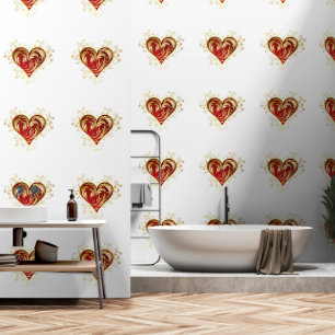 Papier Peint Gold Red Heart Couleur personnalisée Blanc