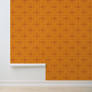 Papier Peint Golden Lotus Grid Motif - Le Lotus Blanc