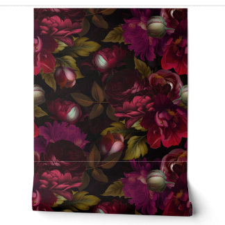 Papier Peint goth baroque bordeaux moody jardin fleuri wallap
