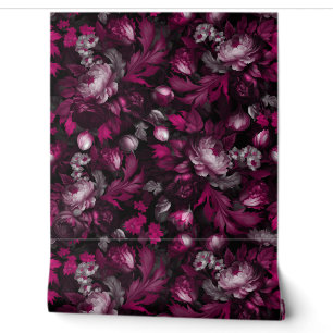 Papier Peint goth bordeaux minuit moody jardin fleuri