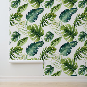 Papier Peint Grand motif de feuilles tropicales vertes en gras