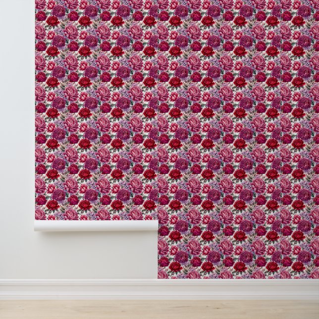 Papier Peint Grandes impressions florales rouges (Application)