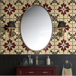 Papier Peint Grandeur Crimson - Rouge, Beige, Noir - Traditionn